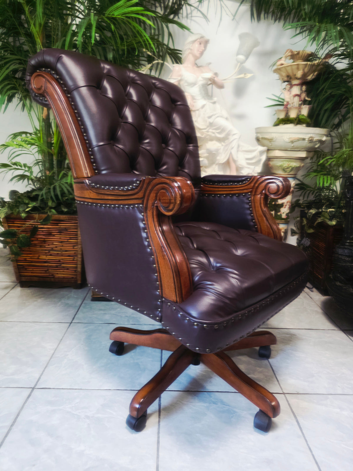 Executive Chair in Dark Chocolate Leatherette with Bronze Studs ✨🌿🏛️🪑