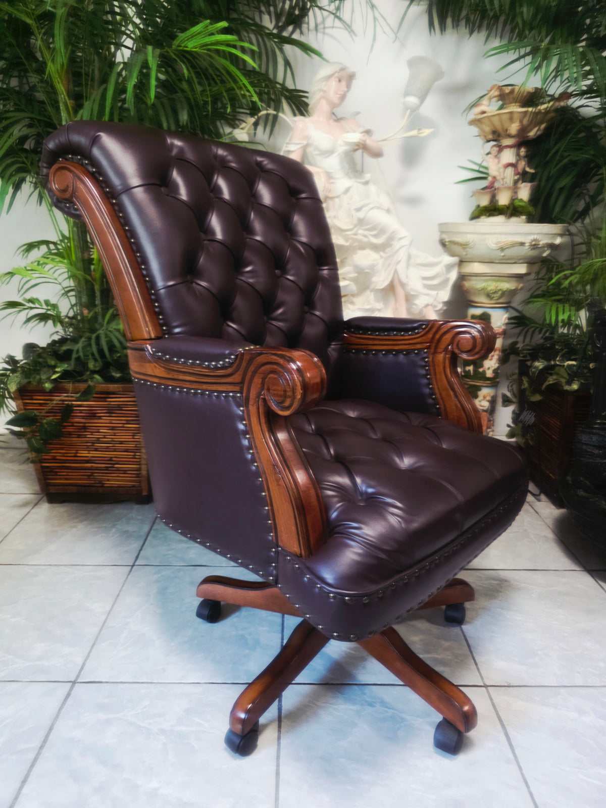 Executive Chair in Dark Chocolate Leatherette with Bronze Studs ✨🌿🏛️🪑