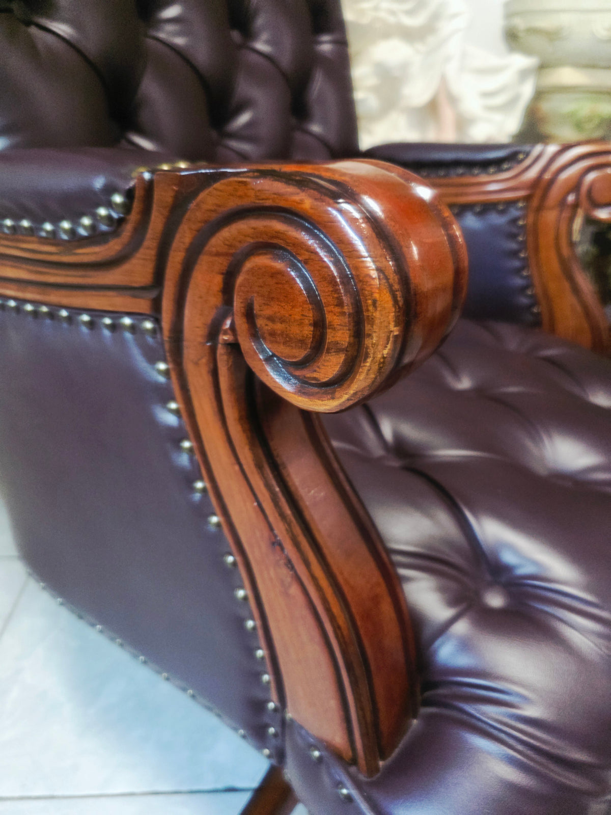 Executive Chair in Dark Chocolate Leatherette with Bronze Studs ✨🌿🏛️🪑