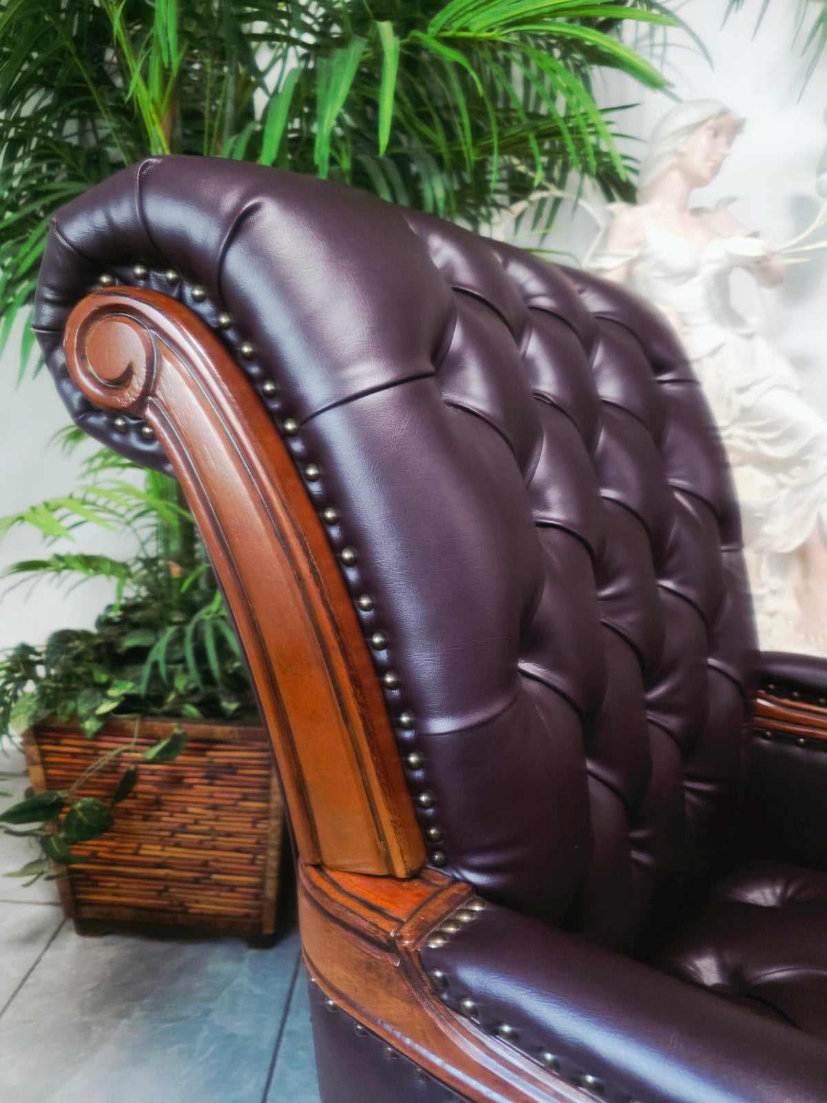 Executive Chair in Dark Chocolate Leatherette with Bronze Studs ✨🌿🏛️🪑
