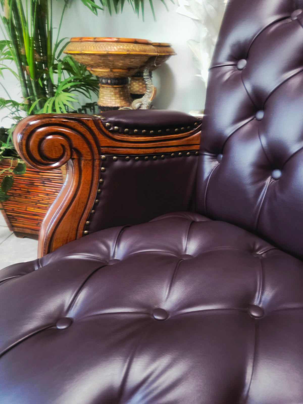 Executive Chair in Dark Chocolate Leatherette with Bronze Studs ✨🌿🏛️🪑