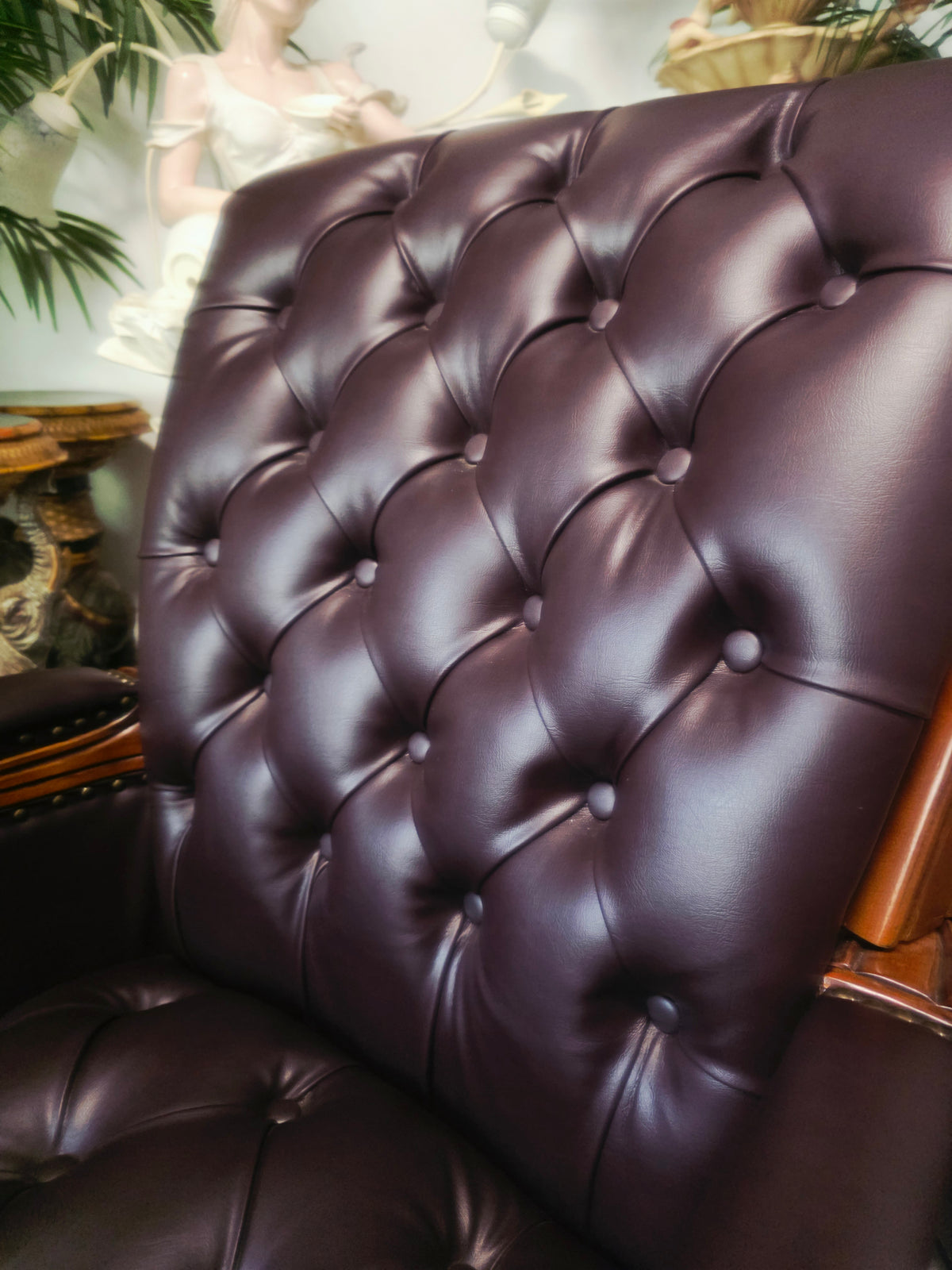 Executive Chair in Dark Chocolate Leatherette with Bronze Studs ✨🌿🏛️🪑