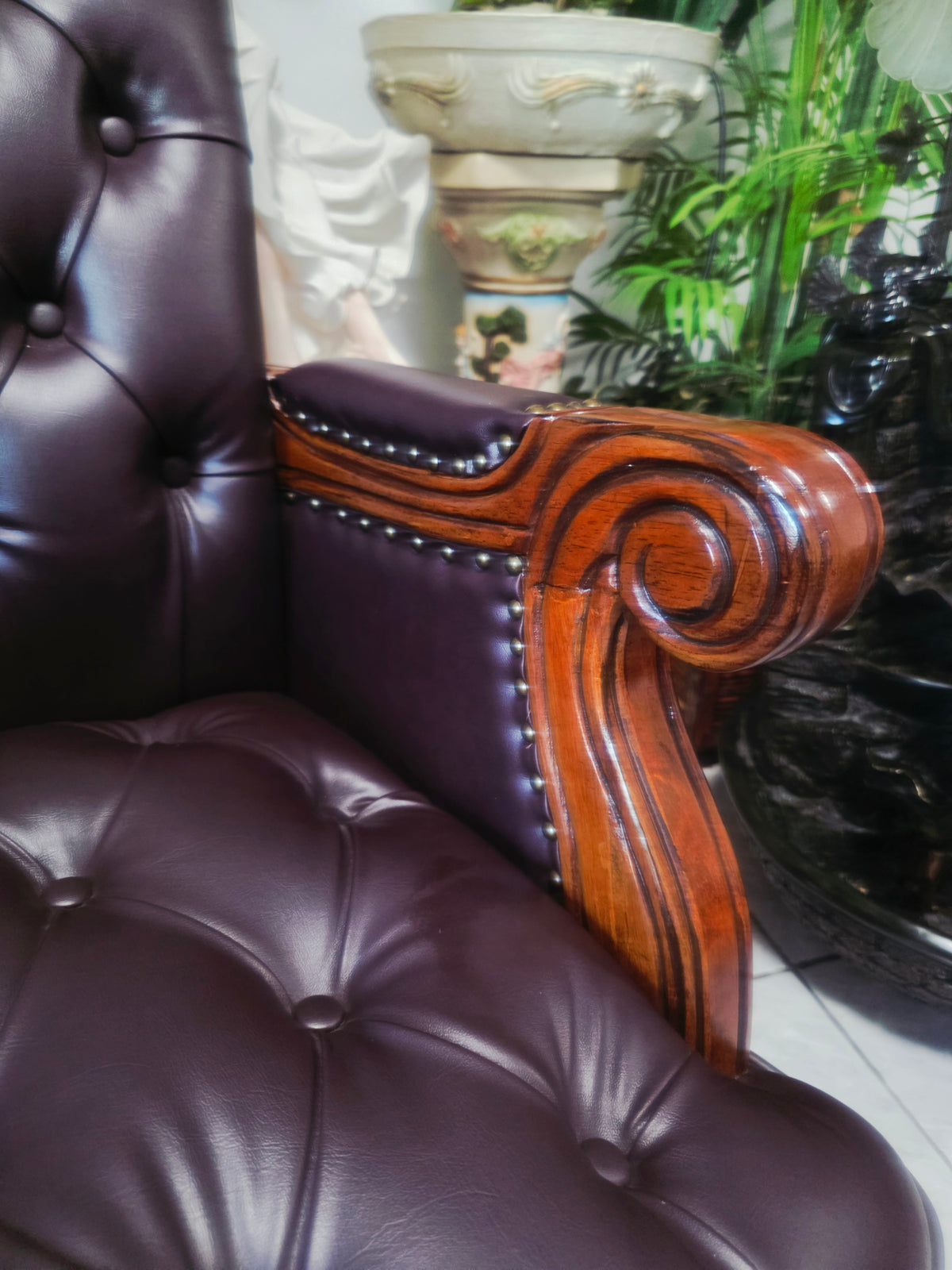 Executive Chair in Dark Chocolate Leatherette with Bronze Studs ✨🌿🏛️🪑