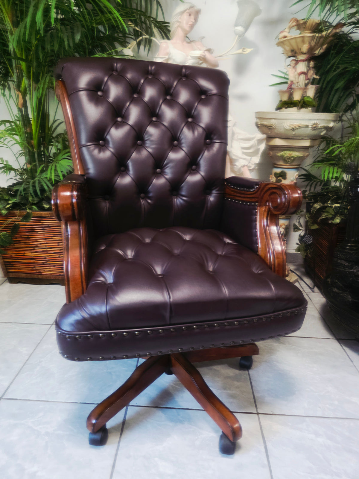 Executive Chair in Dark Chocolate Leatherette with Bronze Studs ✨🌿🏛️🪑