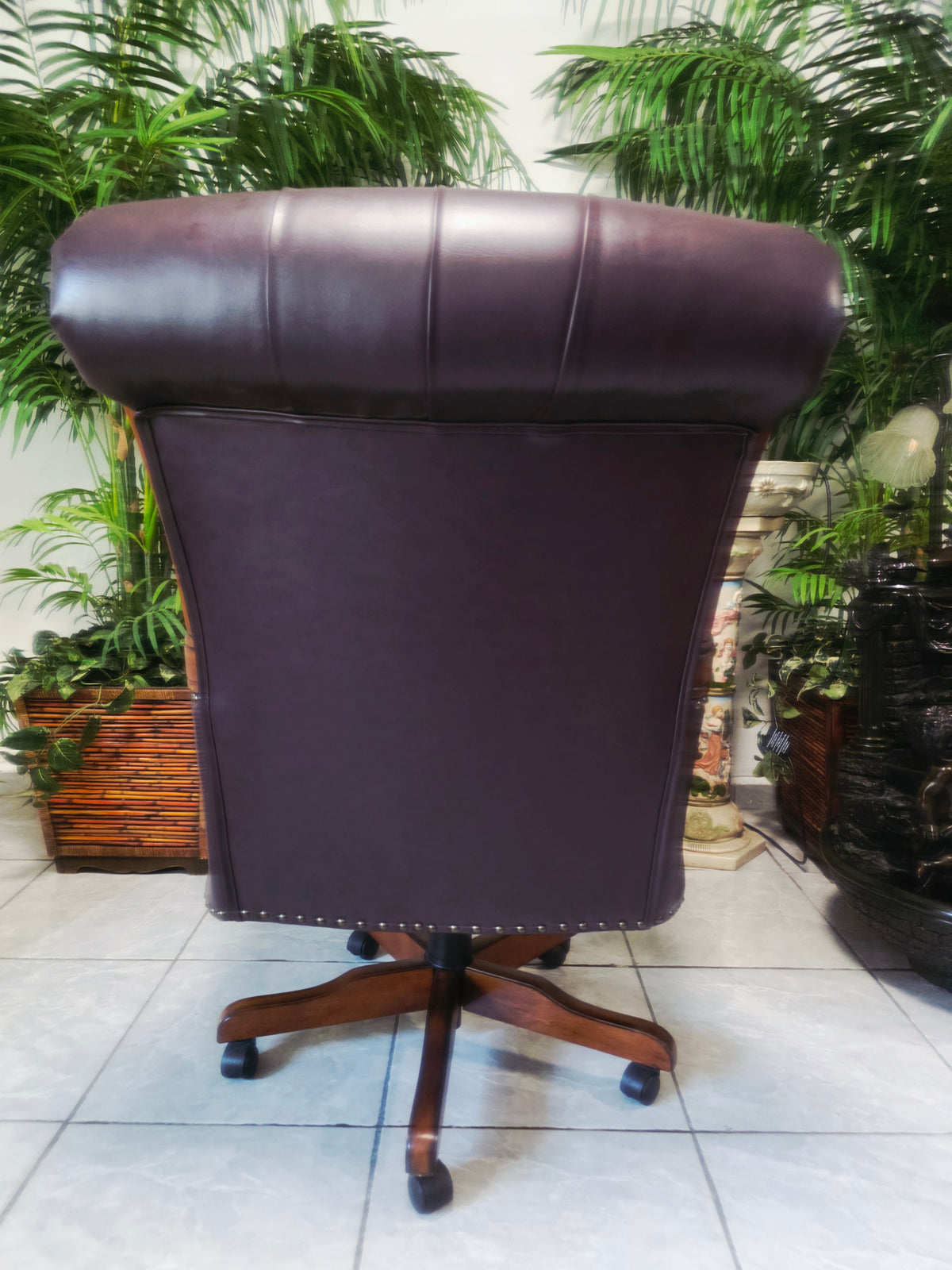 Executive Chair in Dark Chocolate Leatherette with Bronze Studs ✨🌿🏛️🪑