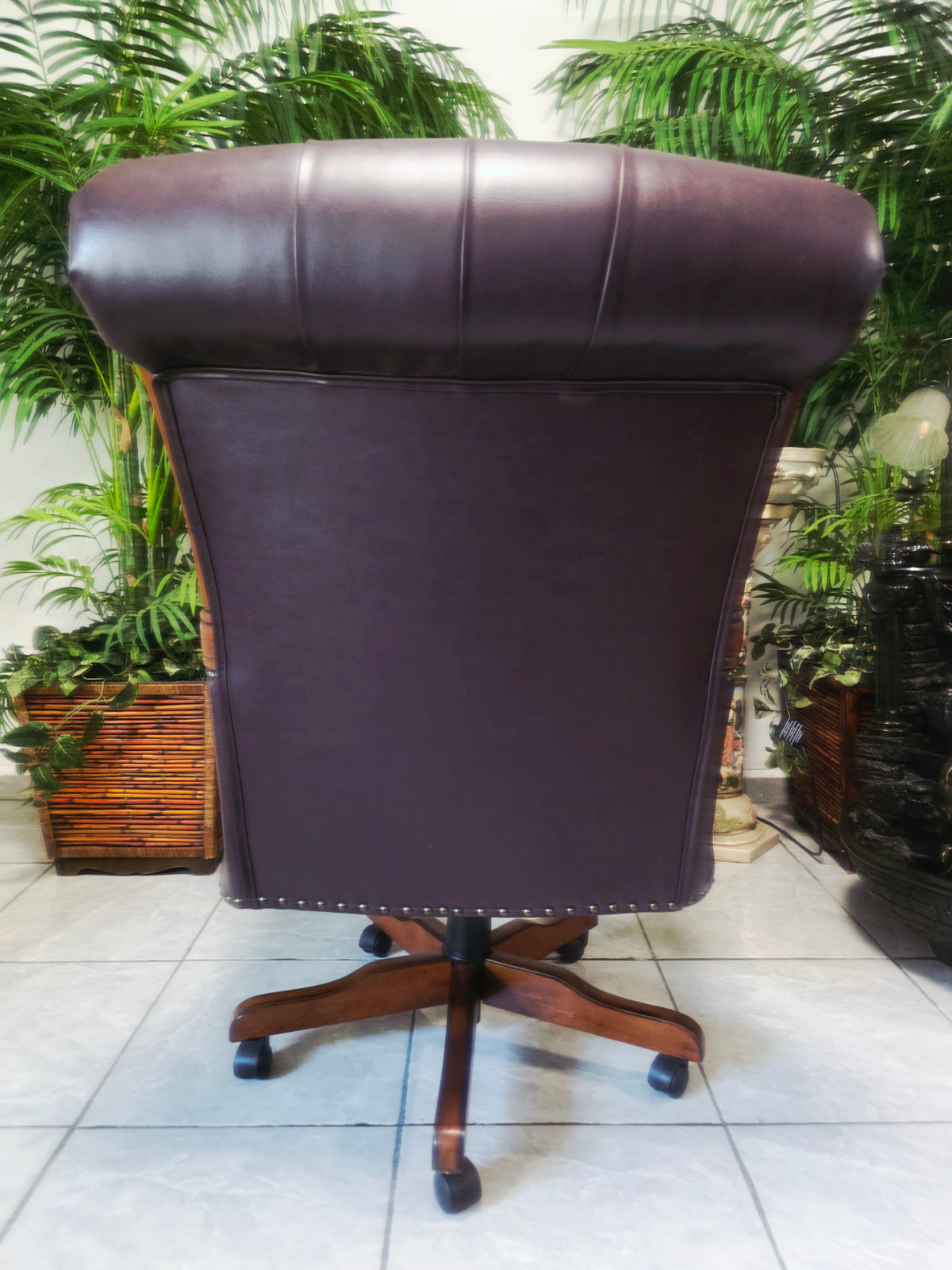Executive Chair in Dark Chocolate Leatherette with Bronze Studs ✨🌿🏛️🪑