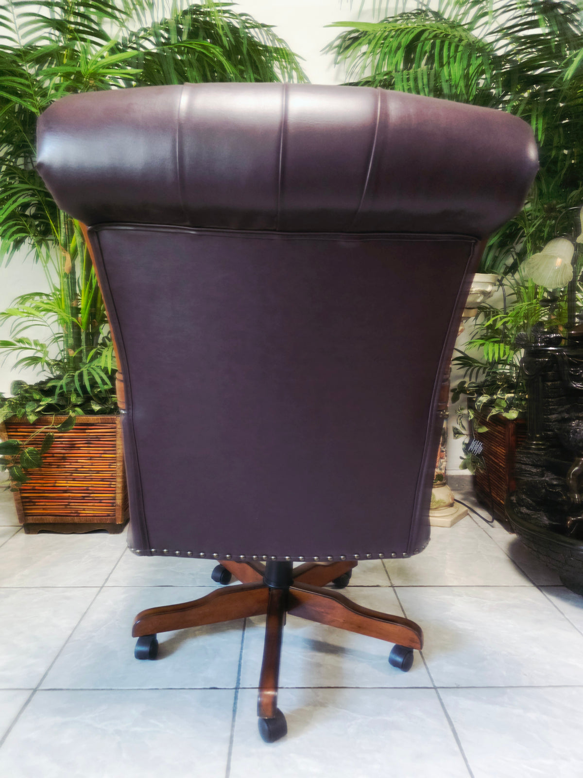 Executive Chair in Dark Chocolate Leatherette with Bronze Studs ✨🌿🏛️🪑