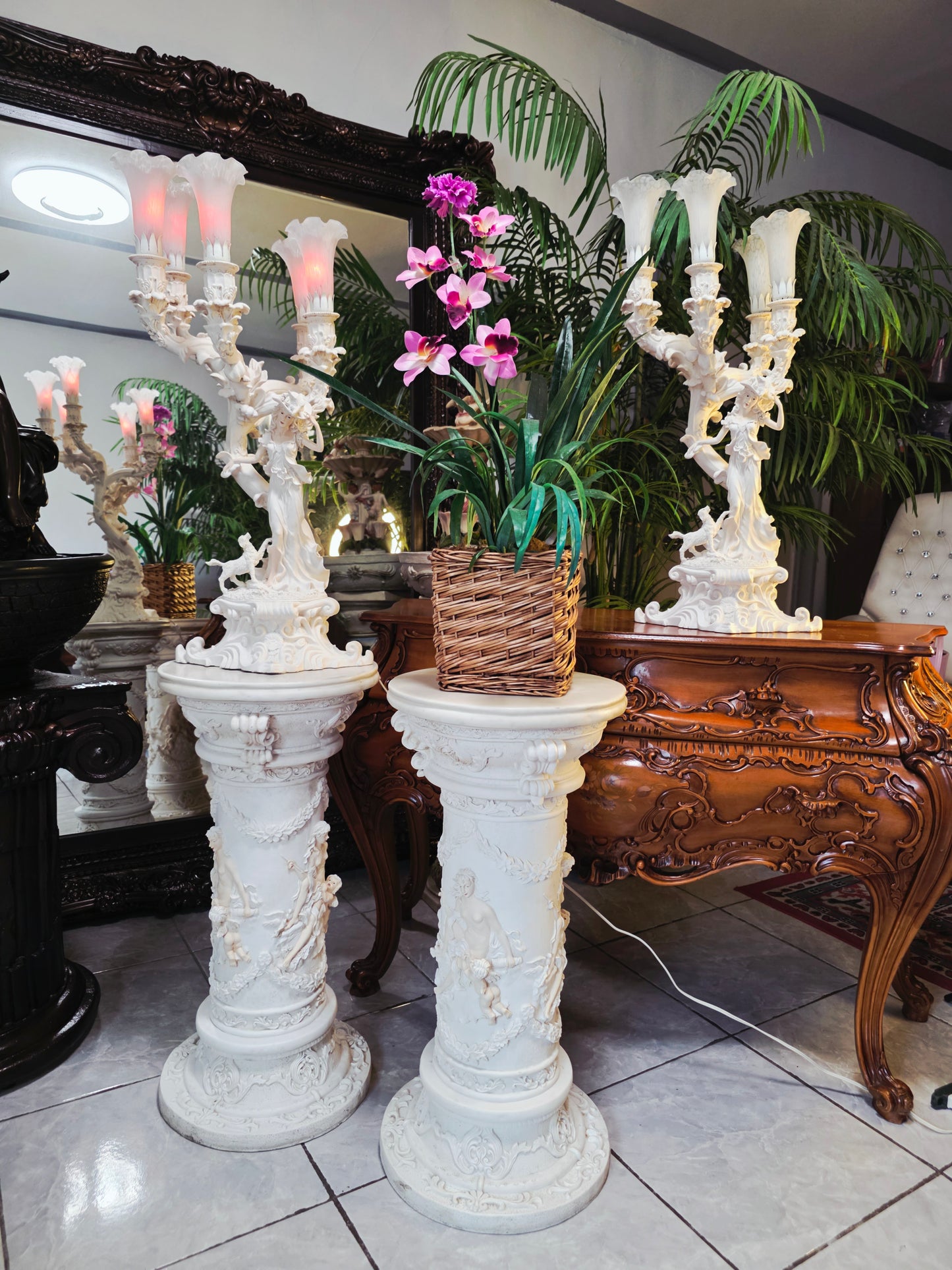 Par de Lamparas con Dos Pedestales – Elegancia Ceremonial Atemporal 🔮🌟