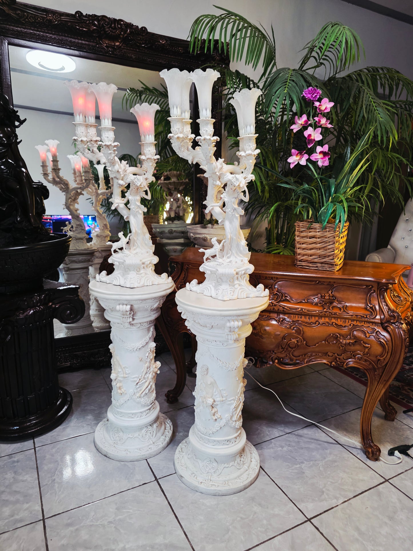 Par de Lamparas con Dos Pedestales – Elegancia Ceremonial Atemporal 🔮🌟
