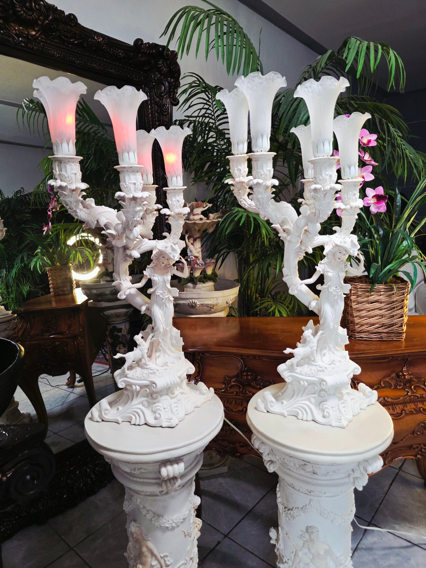 Par de Lamparas con Dos Pedestales – Elegancia Ceremonial Atemporal 🔮🌟