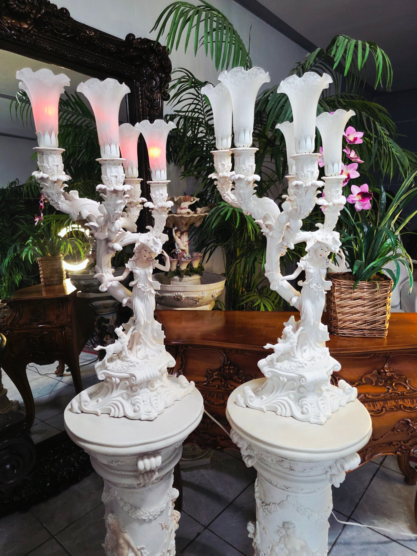 Par de Lamparas con Dos Pedestales – Elegancia Ceremonial Atemporal 🔮🌟
