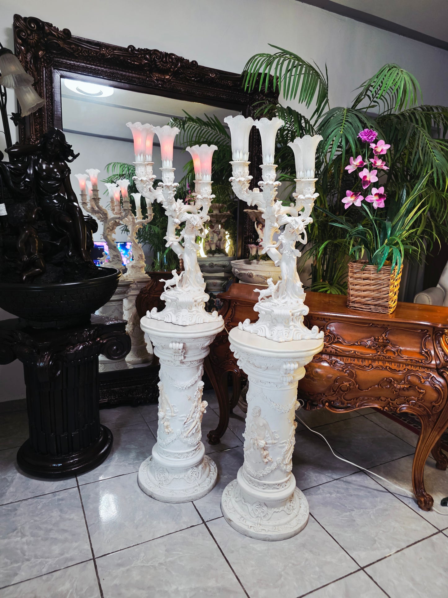 Par de Lamparas con Dos Pedestales – Elegancia Ceremonial Atemporal 🔮🌟