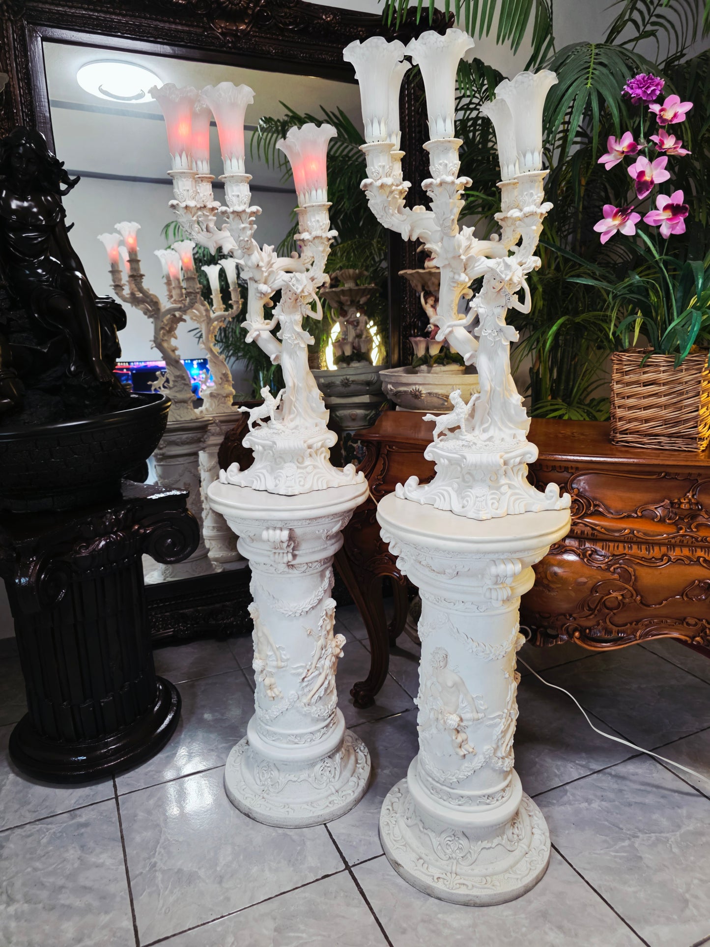 Par de Lamparas con Dos Pedestales – Elegancia Ceremonial Atemporal 🔮🌟