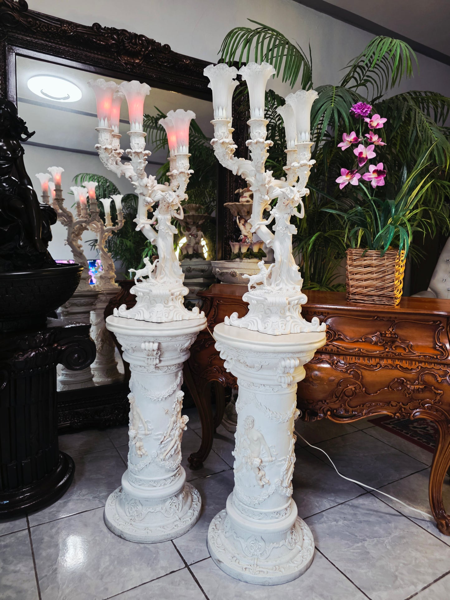 Par de Lamparas con Dos Pedestales – Elegancia Ceremonial Atemporal 🔮🌟