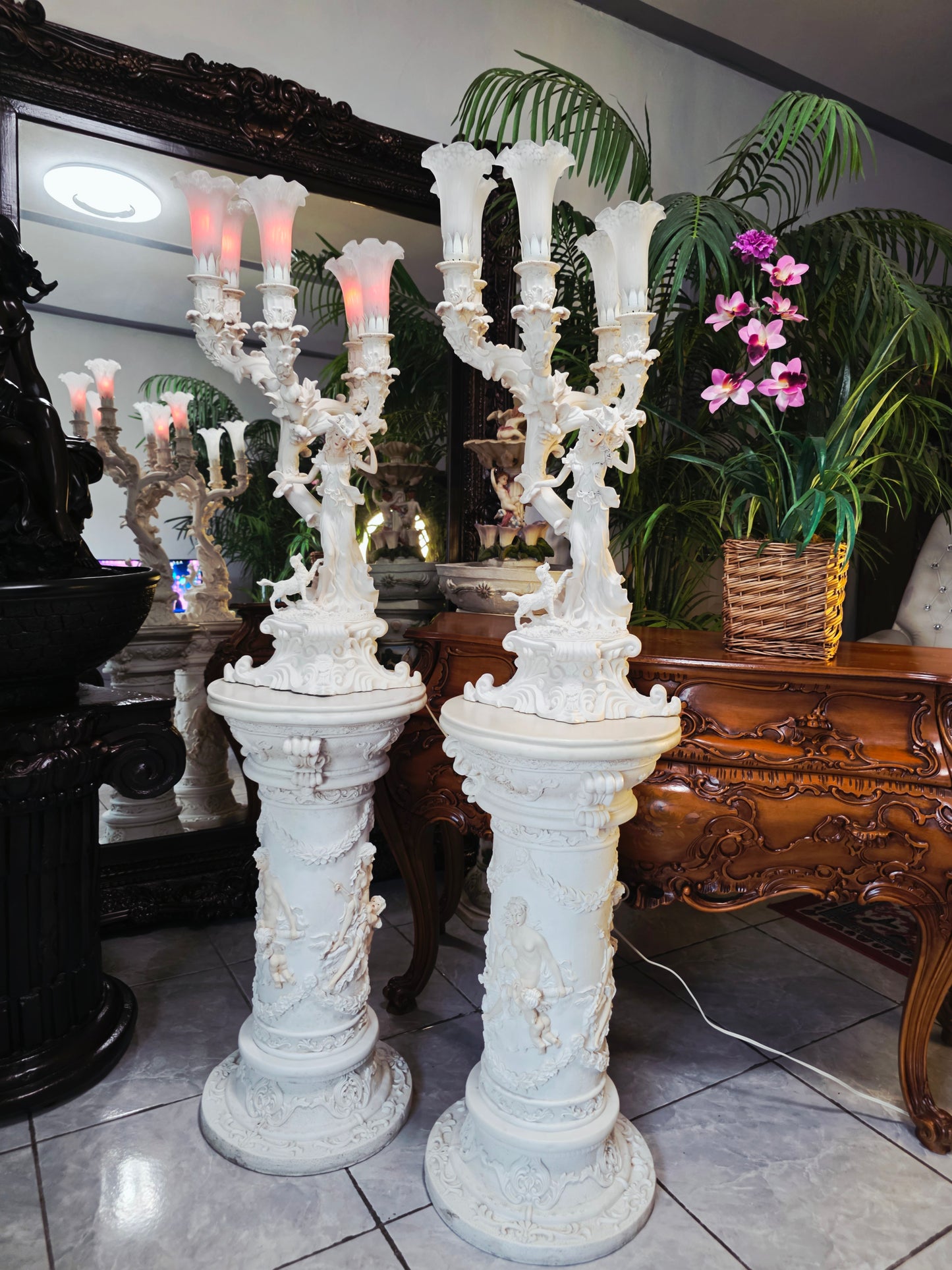 Par de Lamparas con Dos Pedestales – Elegancia Ceremonial Atemporal 🔮🌟