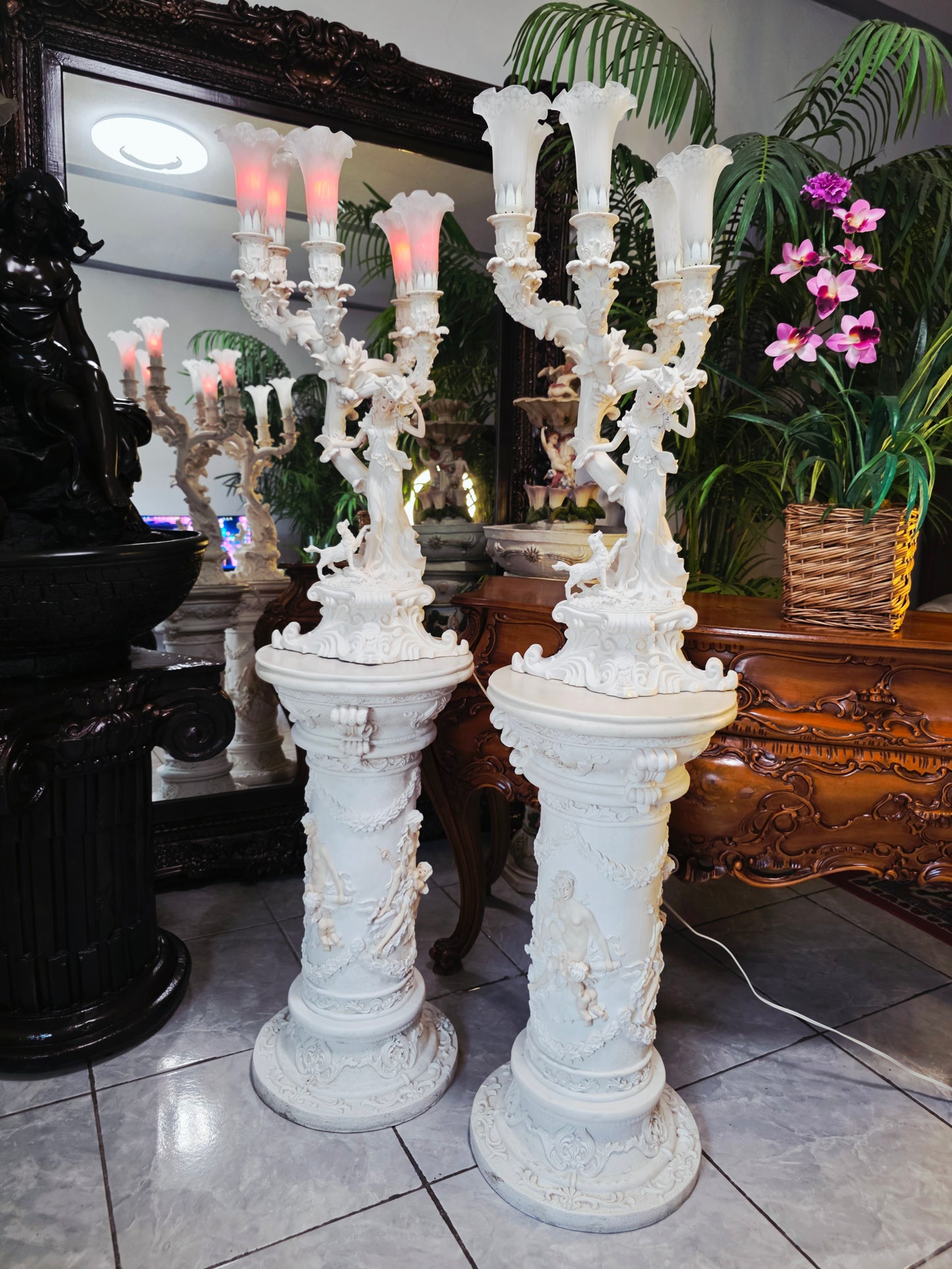 Par de Lamparas con Dos Pedestales – Elegancia Ceremonial Atemporal 🔮🌟