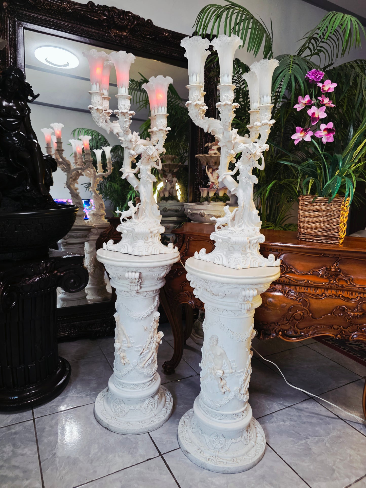 Par de Lamparas con Dos Pedestales – Elegancia Ceremonial Atemporal 🔮🌟