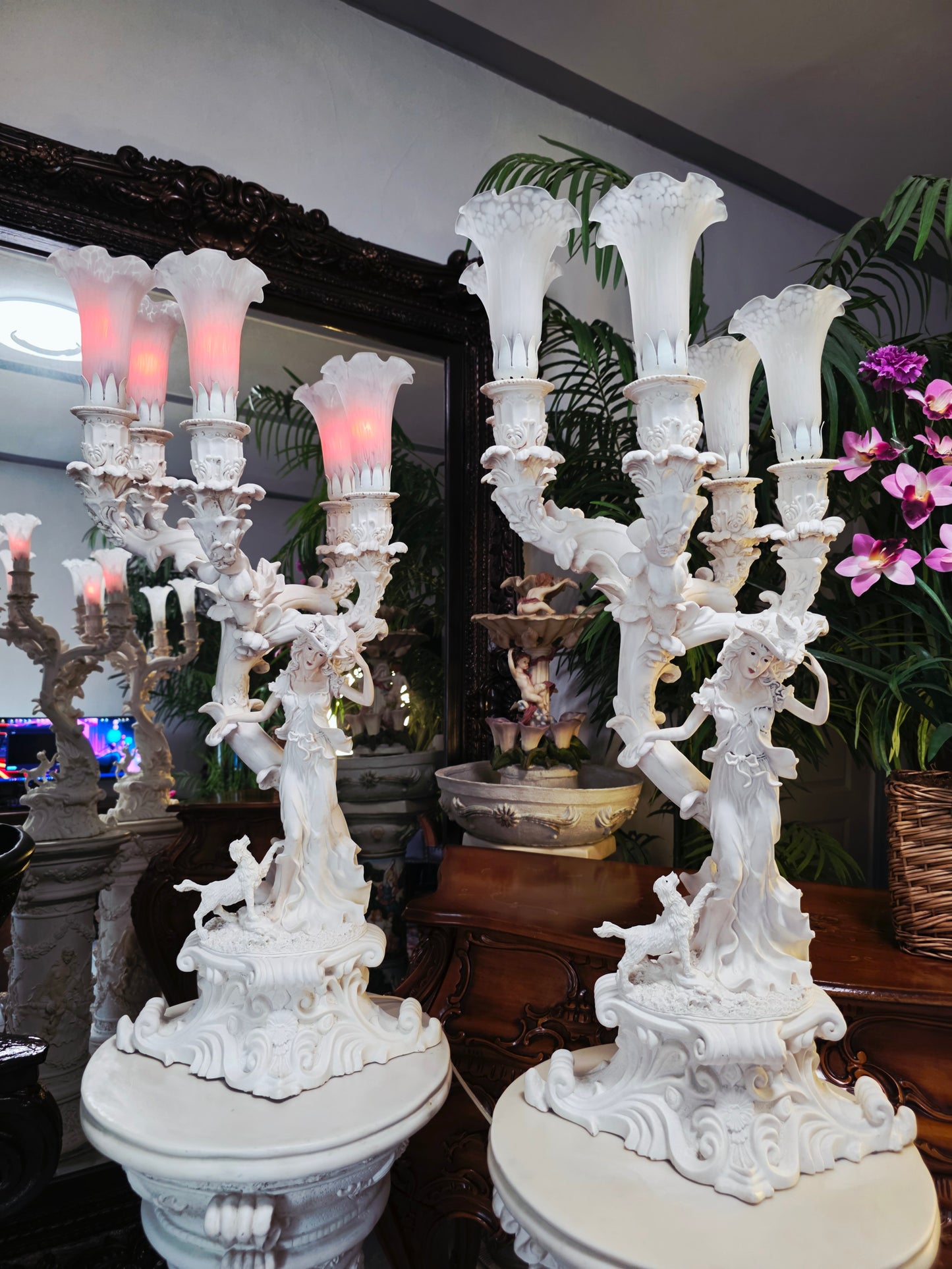 Par de Lamparas con Dos Pedestales – Elegancia Ceremonial Atemporal 🔮🌟