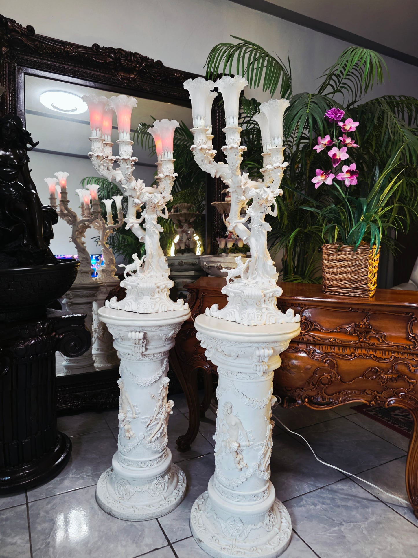 Par de Lamparas con Dos Pedestales – Elegancia Ceremonial Atemporal 🔮🌟