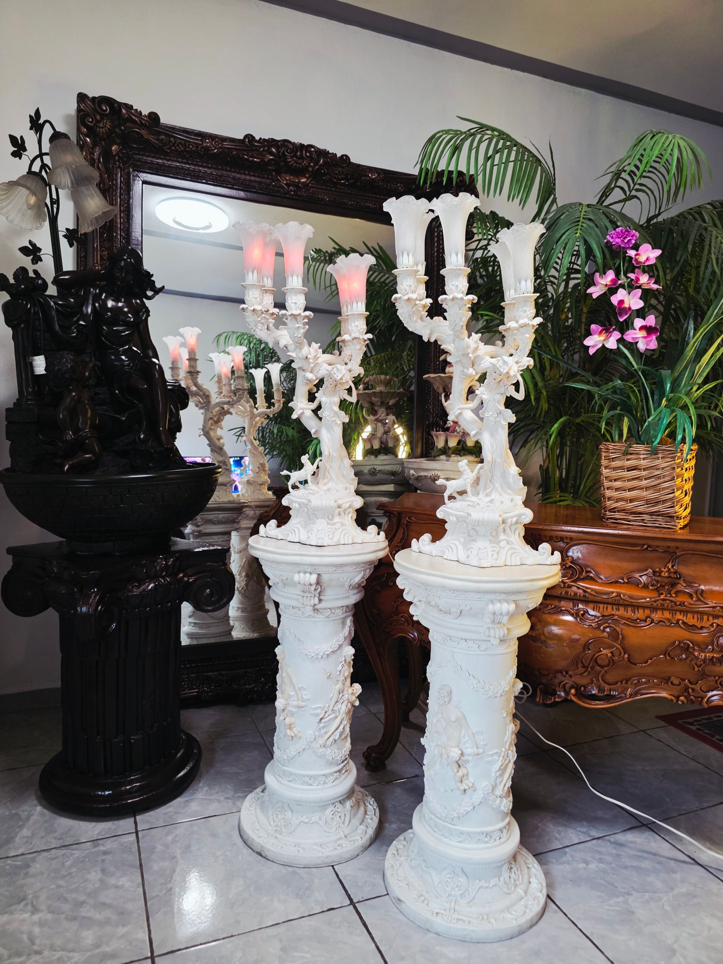 Par de Lamparas con Dos Pedestales – Elegancia Ceremonial Atemporal 🔮🌟