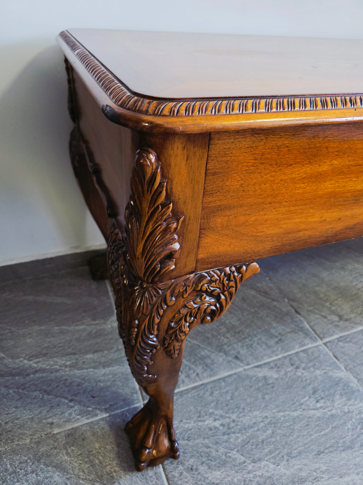 Chippendale Style Walnut Desk with Glass Top 🪶⚜️🕊️
