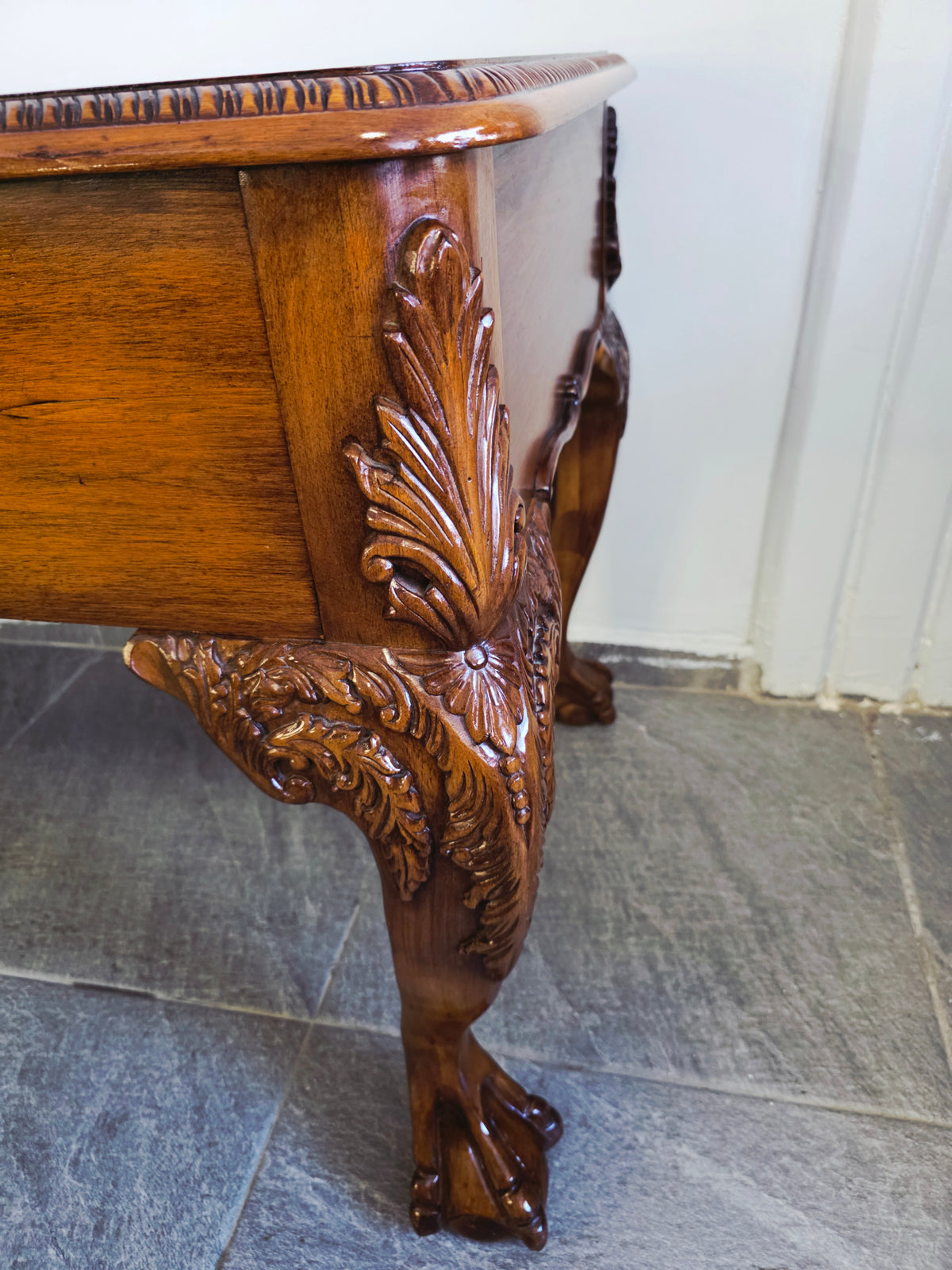 Chippendale Style Walnut Desk with Glass Top 🪶⚜️🕊️