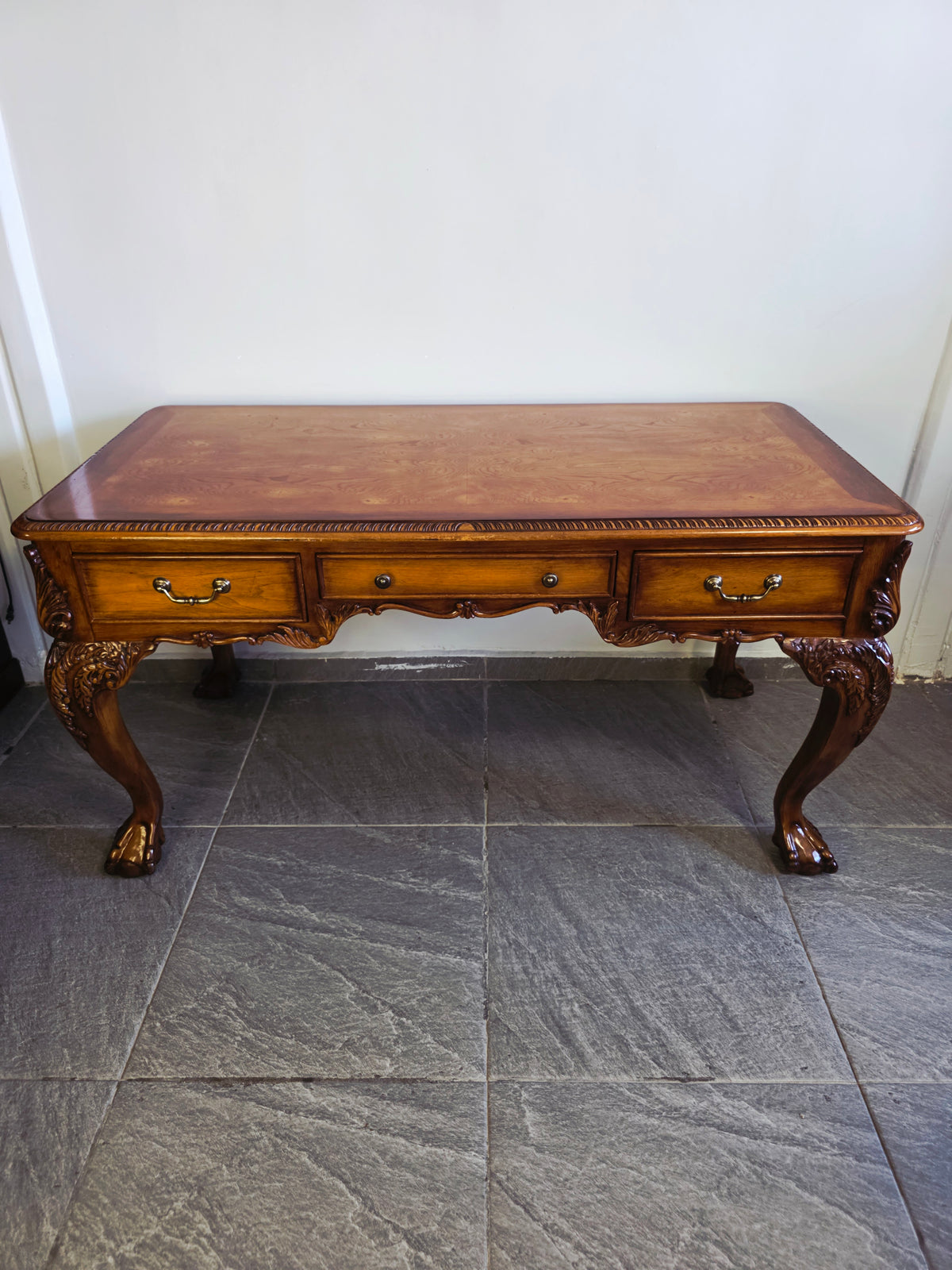Chippendale Style Walnut Desk with Glass Top 🪶⚜️🕊️