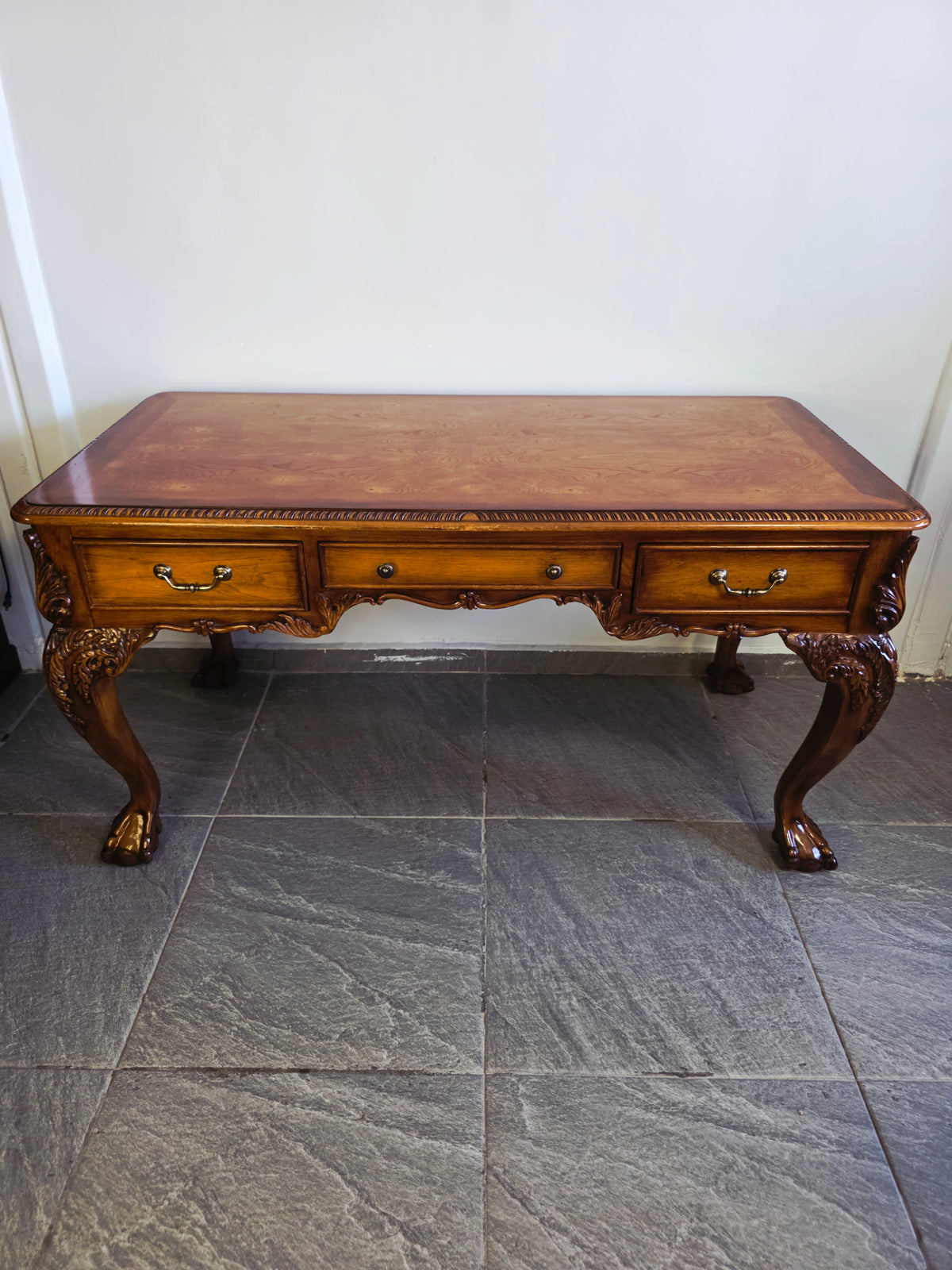 Chippendale Style Walnut Desk with Glass Top 🪶⚜️🕊️