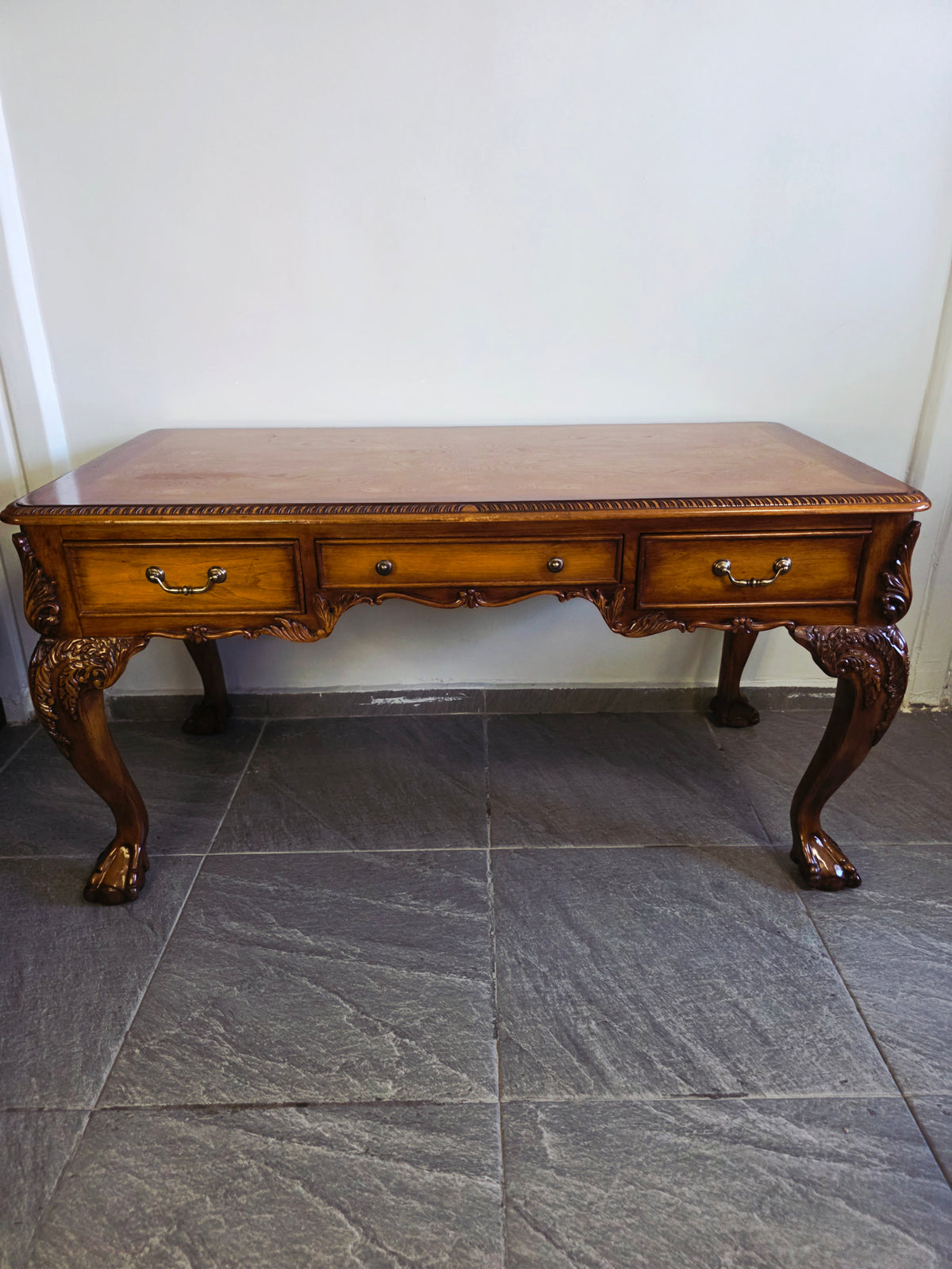Chippendale Style Walnut Desk with Glass Top 🪶⚜️🕊️