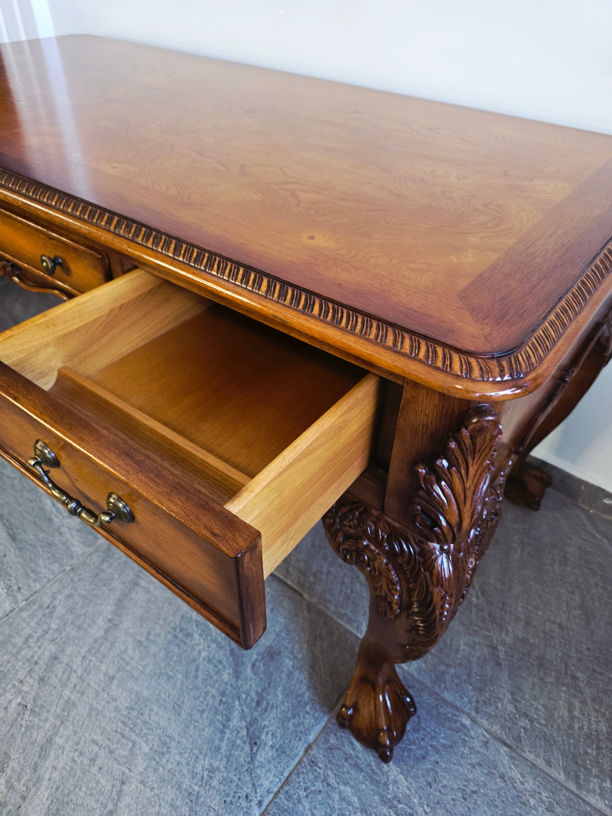 Chippendale Style Walnut Desk with Glass Top 🪶⚜️🕊️