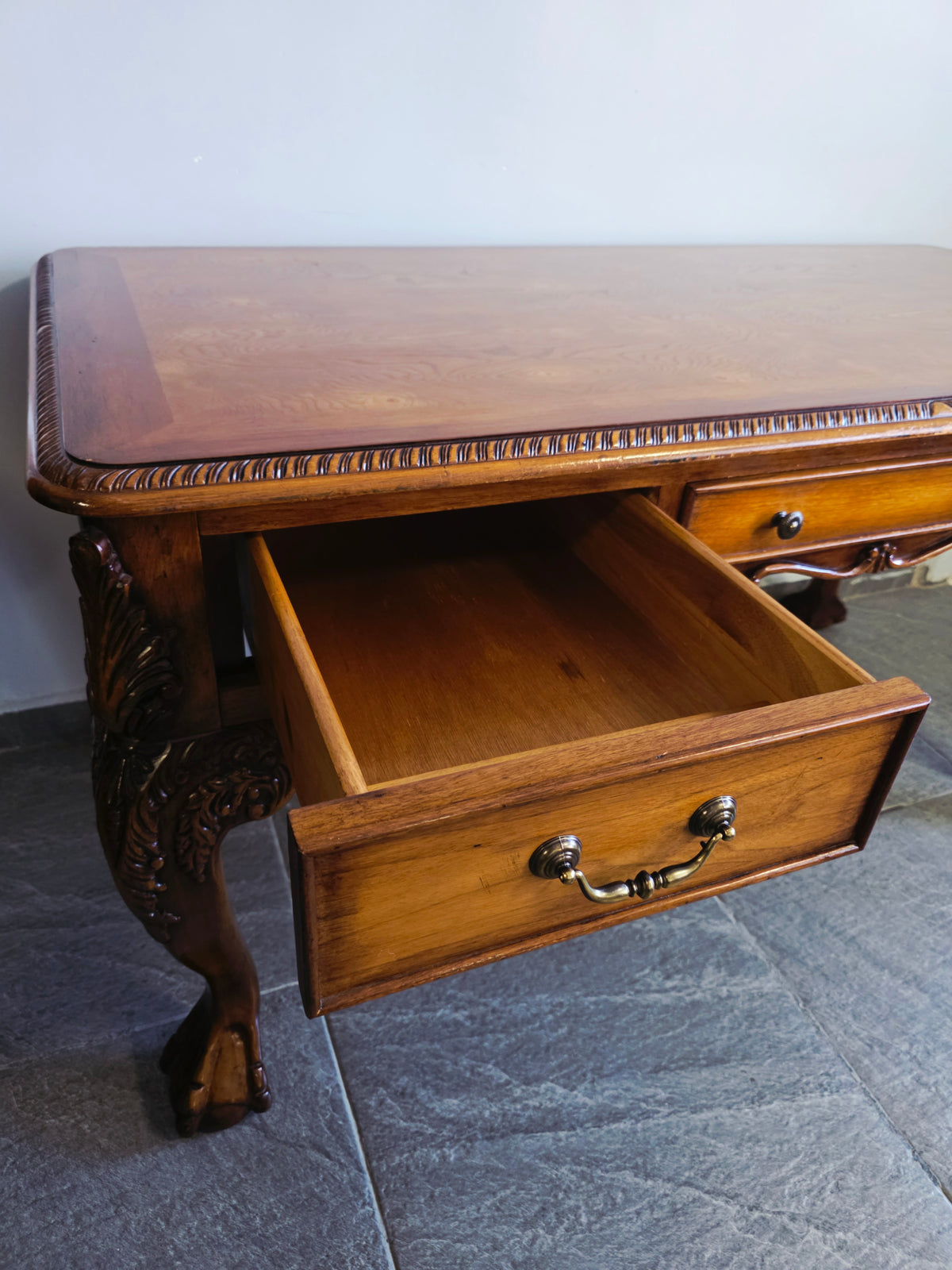 Chippendale Style Walnut Desk with Glass Top 🪶⚜️🕊️