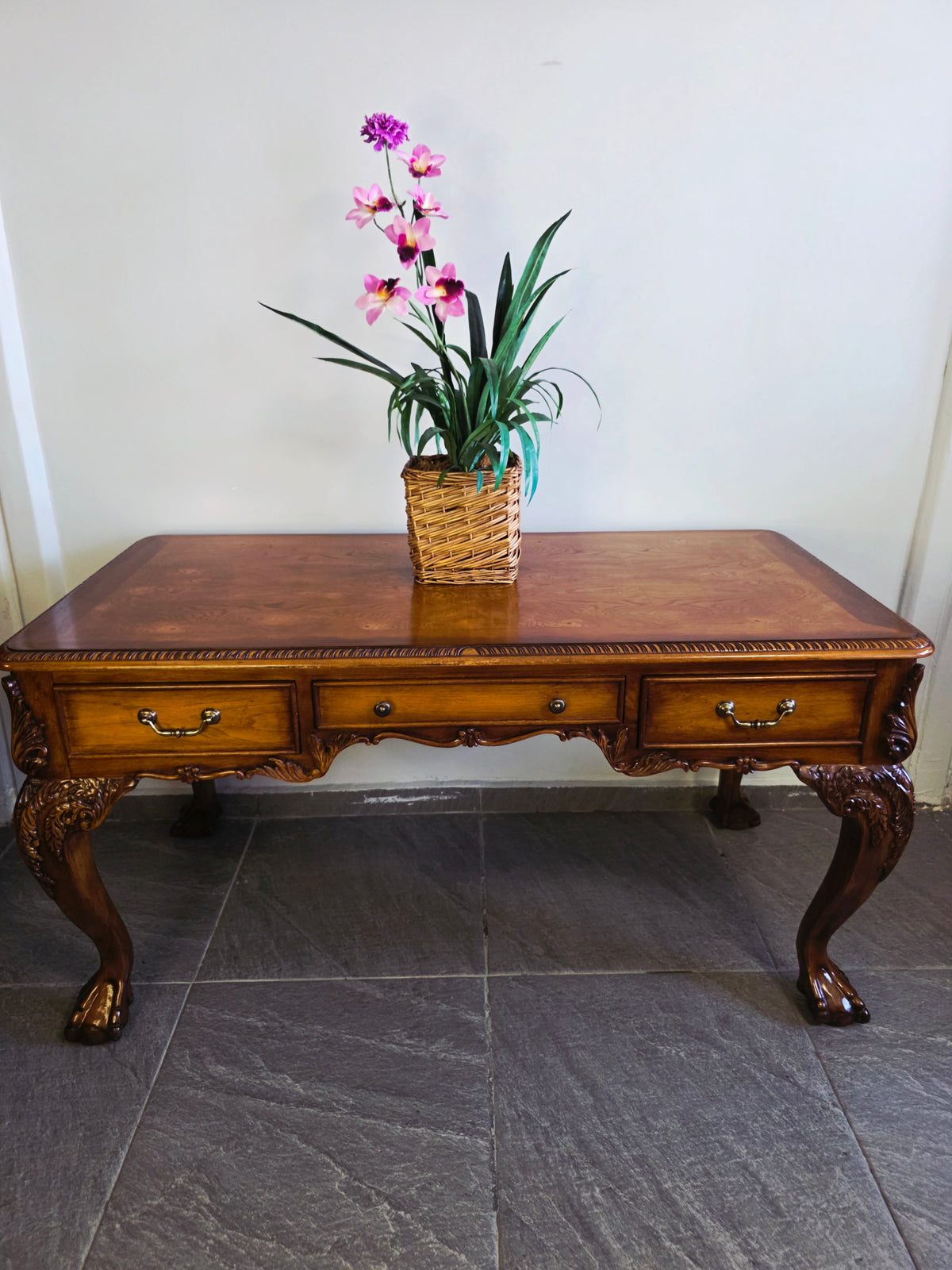 Chippendale Style Walnut Desk with Glass Top 🪶⚜️🕊️