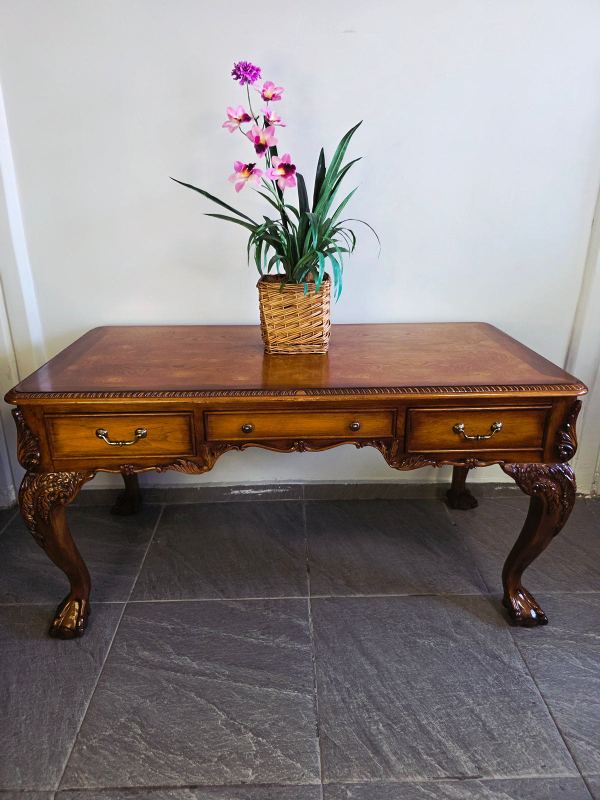 Chippendale Style Walnut Desk with Glass Top 🪶⚜️🕊️