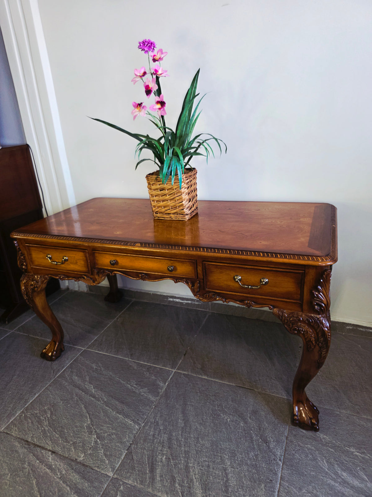 Chippendale Style Walnut Desk with Glass Top 🪶⚜️🕊️