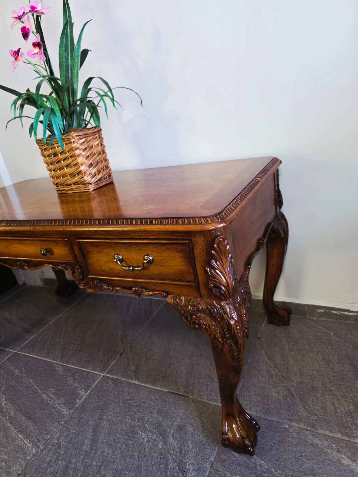 Chippendale Style Walnut Desk with Glass Top 🪶⚜️🕊️