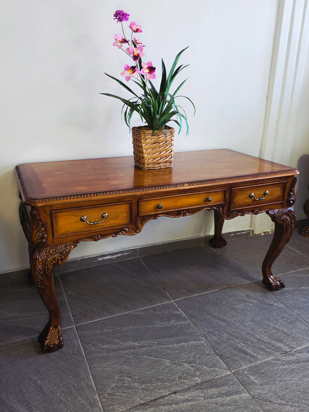 Chippendale Style Walnut Desk with Glass Top 🪶⚜️🕊️