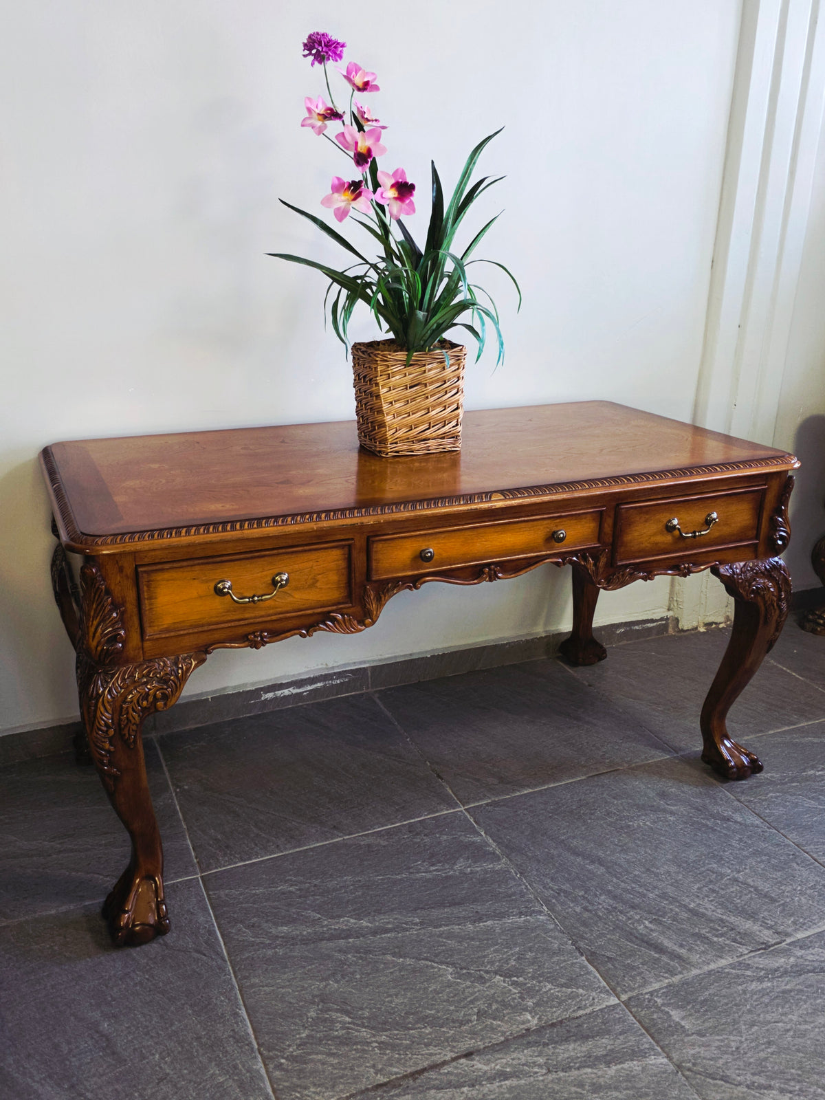 Chippendale Style Walnut Desk with Glass Top 🪶⚜️🕊️