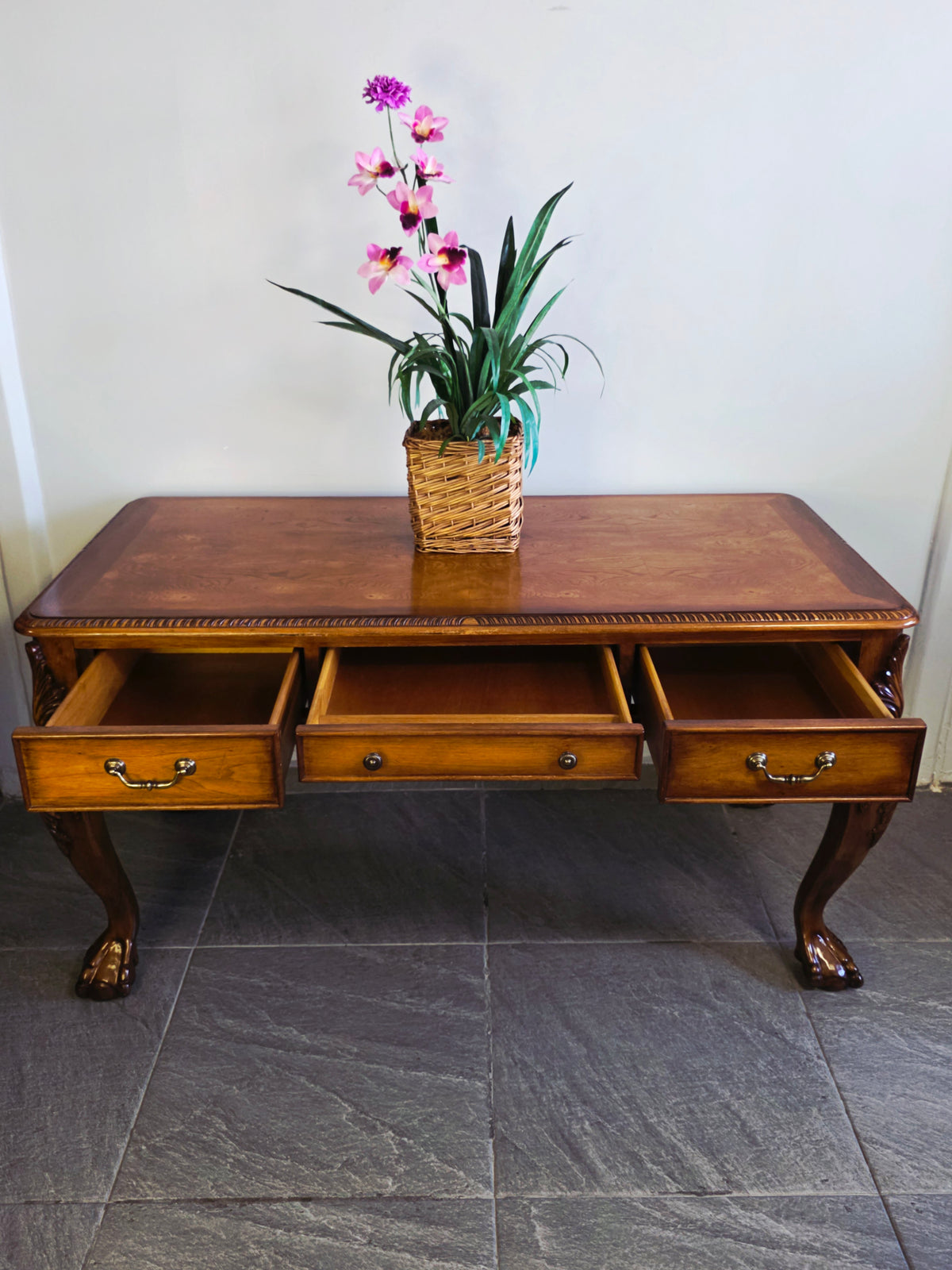 Chippendale Style Walnut Desk with Glass Top 🪶⚜️🕊️