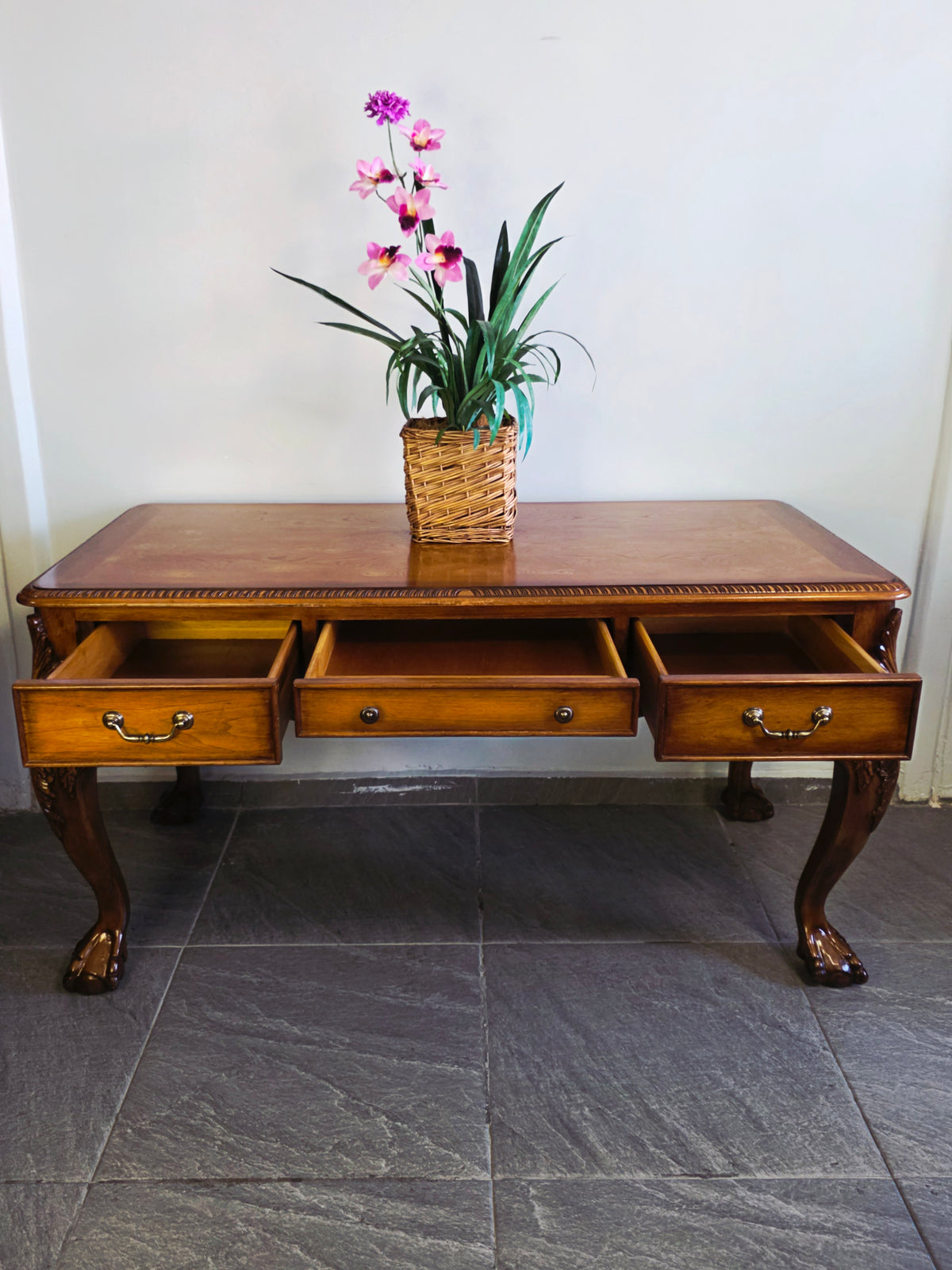 Chippendale Style Walnut Desk with Glass Top 🪶⚜️🕊️