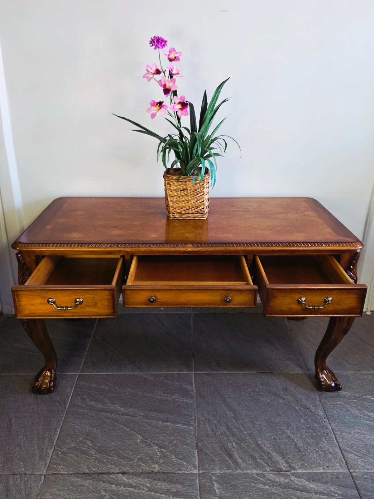 Chippendale Style Walnut Desk with Glass Top 🪶⚜️🕊️