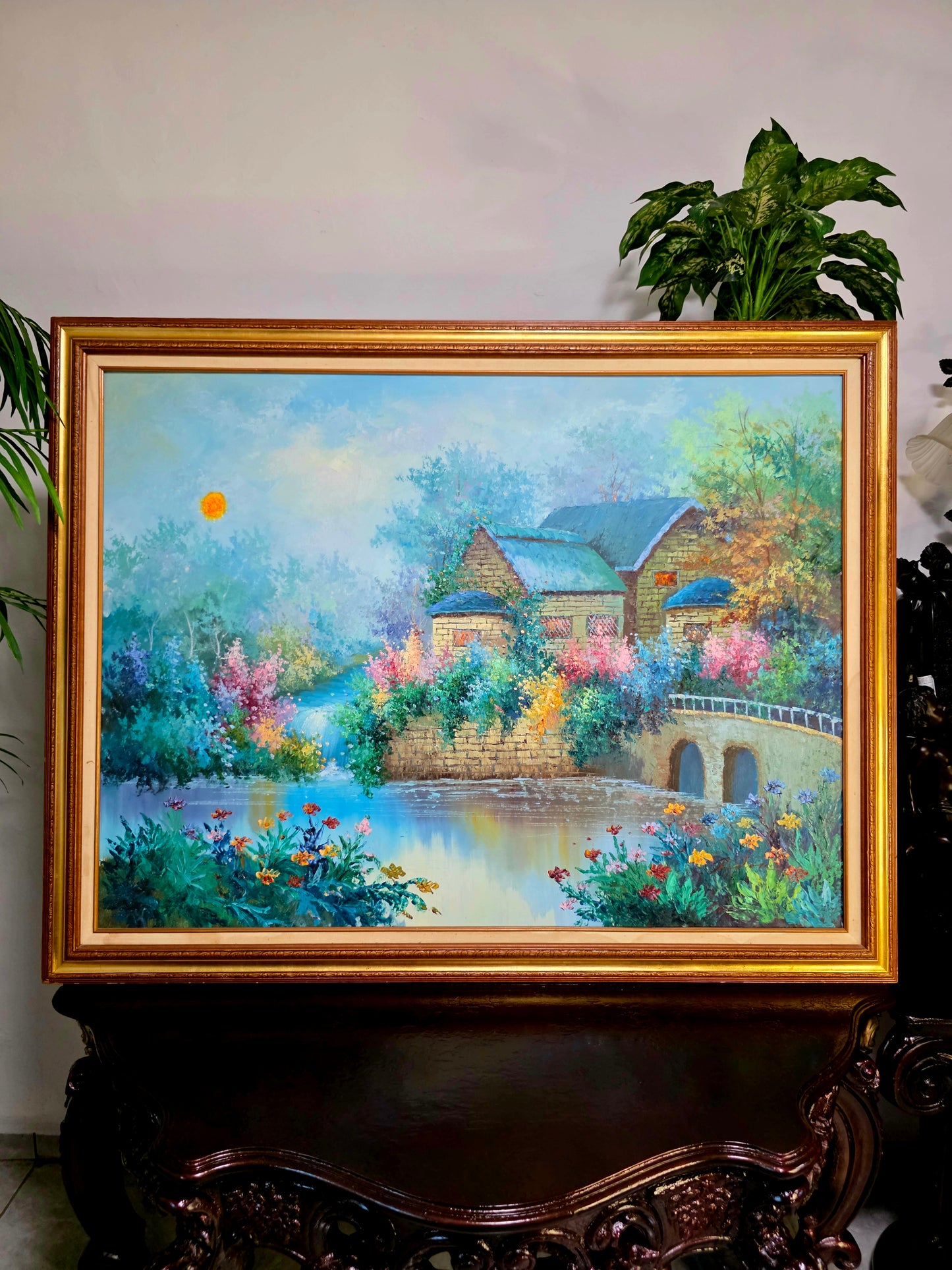 Cuadro de Paisaje con Casa Señorial – Pintura Original Firmada🌸🏛️🌸