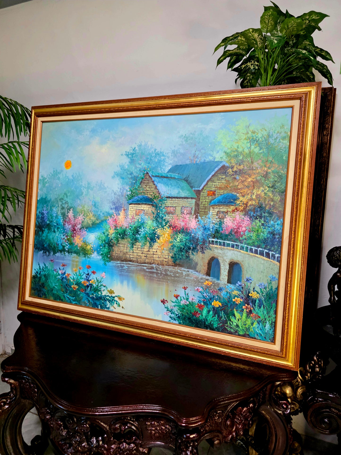 Cuadro de Paisaje con Casa Señorial – Pintura Original Firmada🌸🏛️🌸