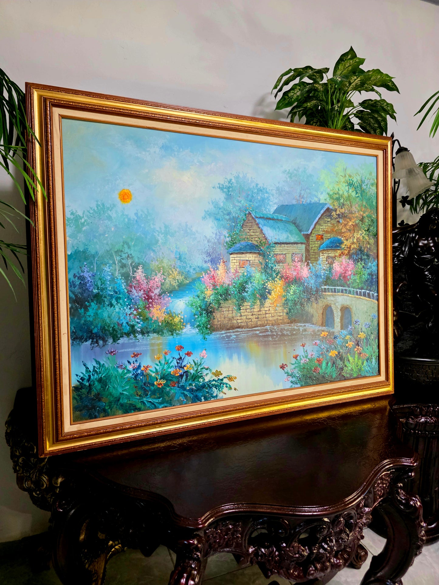 Cuadro de Paisaje con Casa Señorial – Pintura Original Firmada🌸🏛️🌸