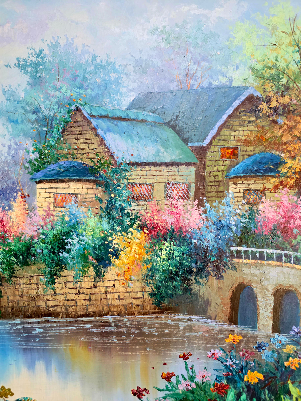 Cuadro de Paisaje con Casa Señorial – Pintura Original Firmada🌸🏛️🌸