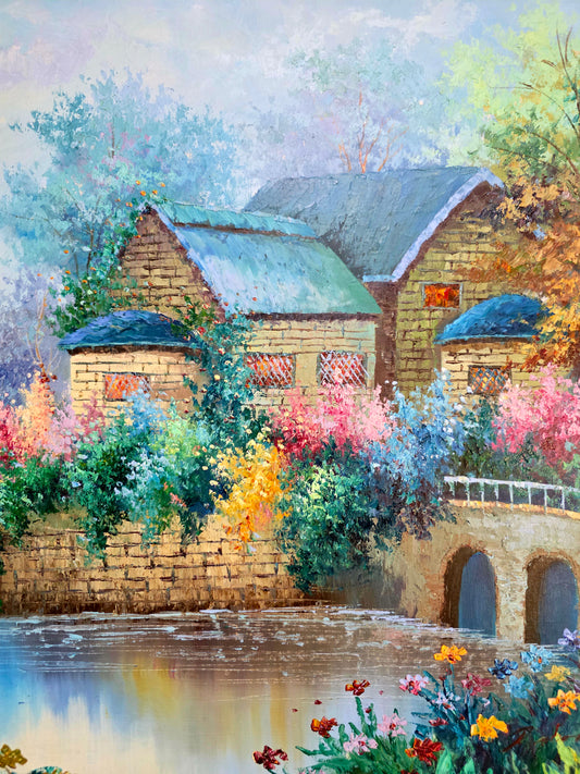 Cuadro de Paisaje con Casa Señorial – Pintura Original Firmada🌸🏛️🌸