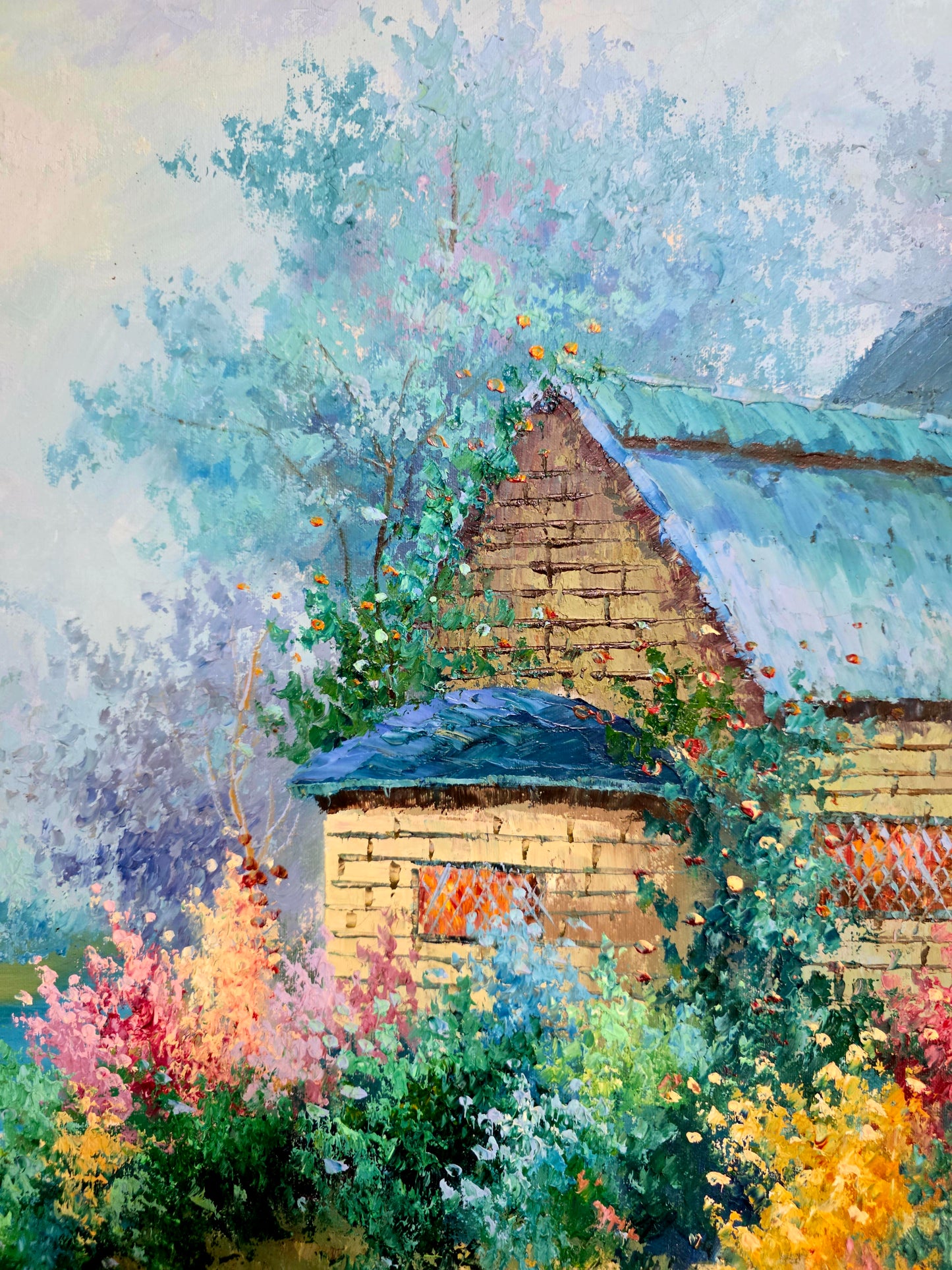 Cuadro de Paisaje con Casa Señorial – Pintura Original Firmada🌸🏛️🌸