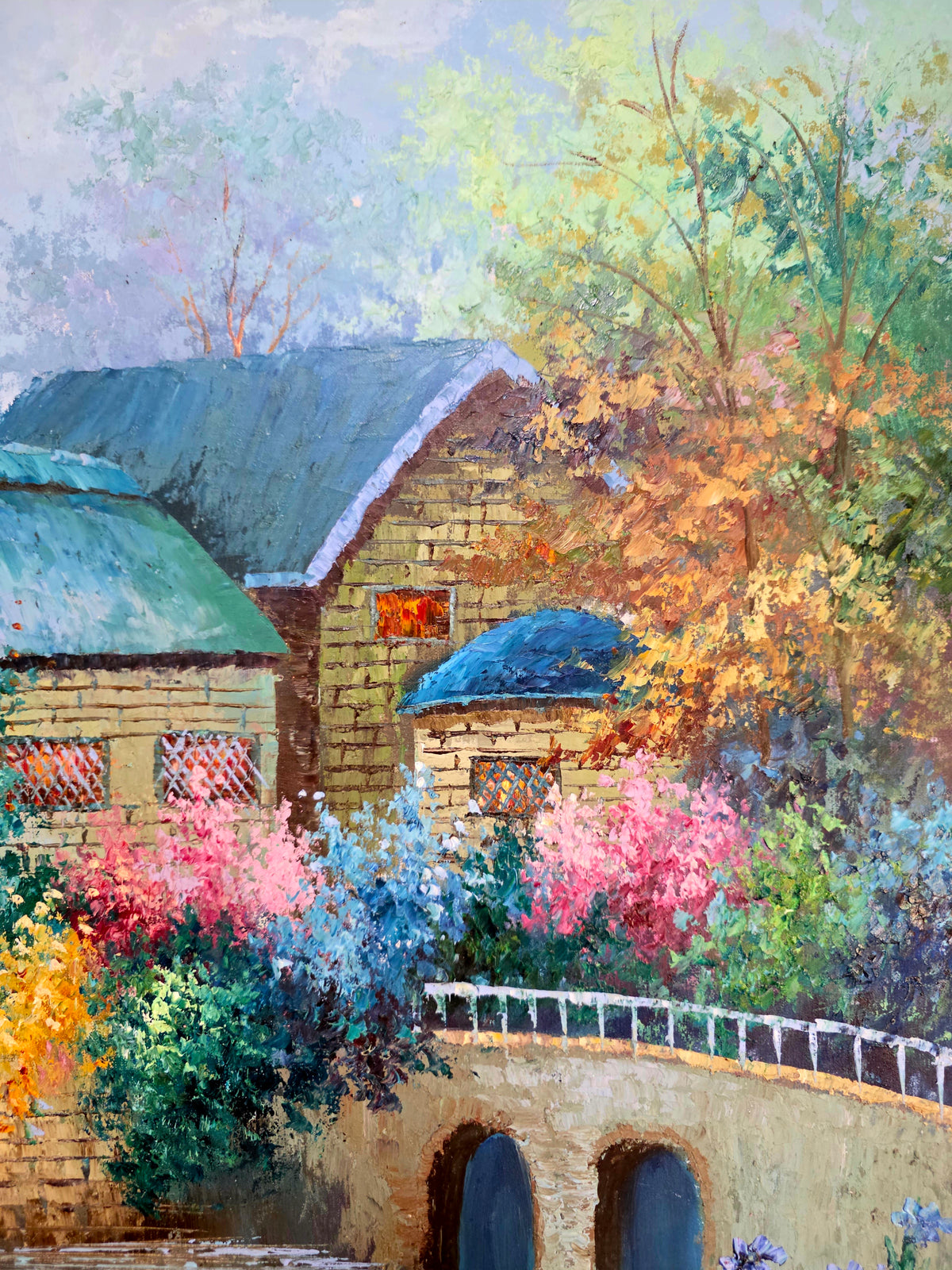Cuadro de Paisaje con Casa Señorial – Pintura Original Firmada🌸🏛️🌸