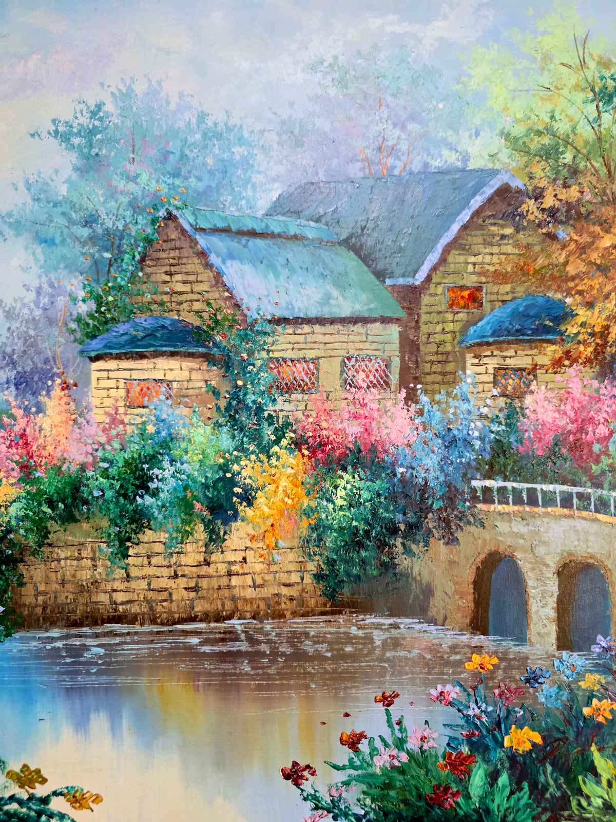 Cuadro de Paisaje con Casa Señorial – Pintura Original Firmada🌸🏛️🌸