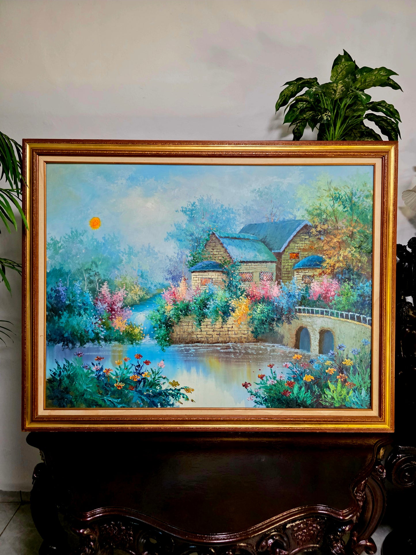 Cuadro de Paisaje con Casa Señorial – Pintura Original Firmada🌸🏛️🌸