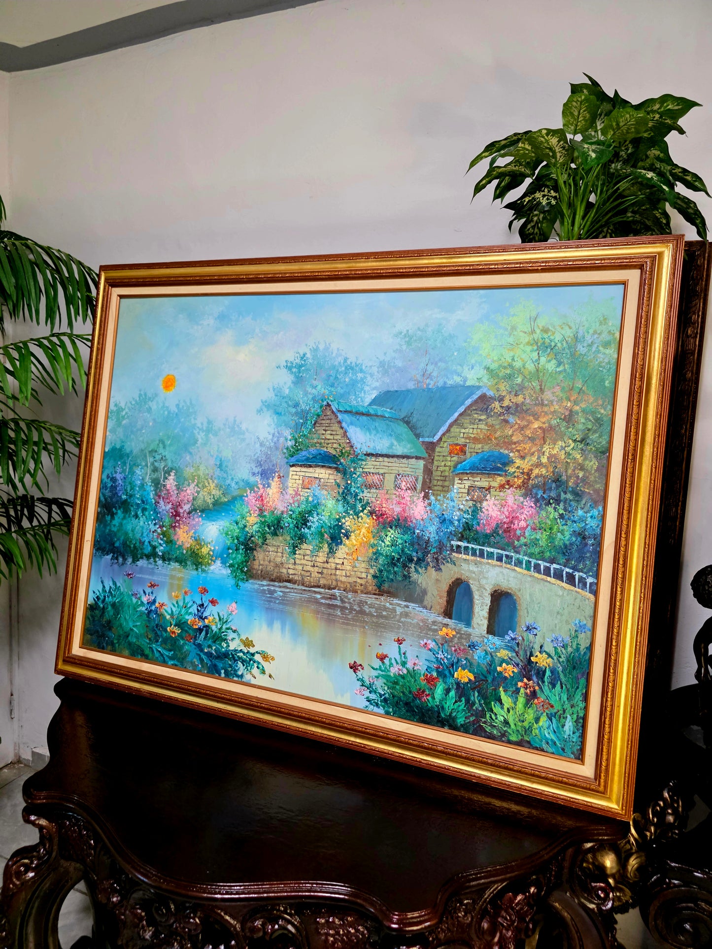 Cuadro de Paisaje con Casa Señorial – Pintura Original Firmada🌸🏛️🌸